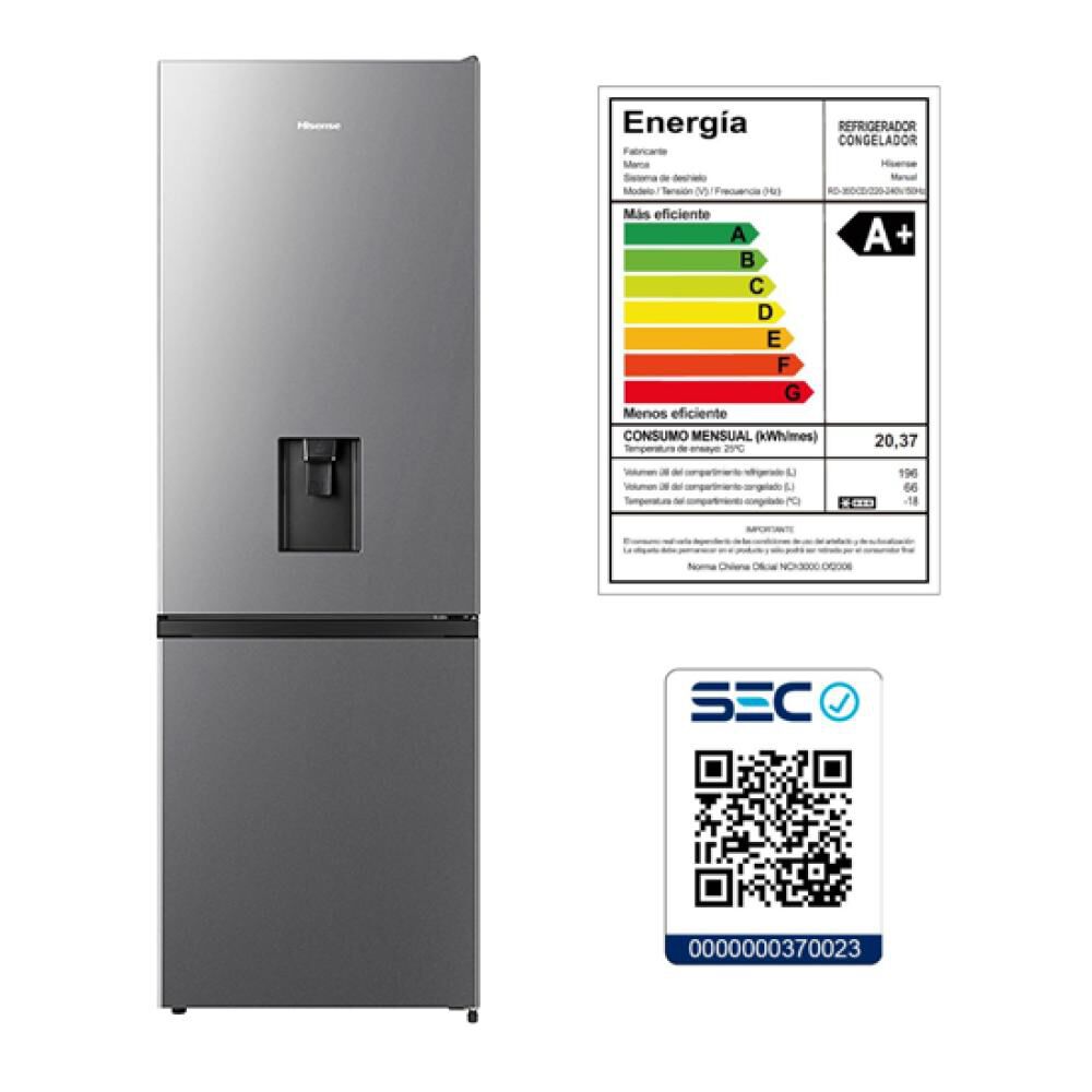 Refrigerador Bottom Freezer Hisense RD-37WCD / No Frost / 287 Litros / A+ image number 9.0